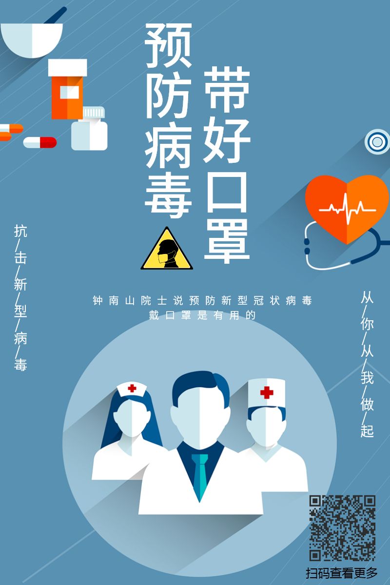 蓝色简约大气预防病毒戴口罩宣传海报